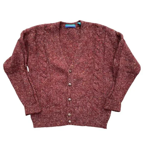 Vintage Claybrooke Wool Cardigan Rust Shag Kurt Cobain Grunge Grandpa Sweater-M